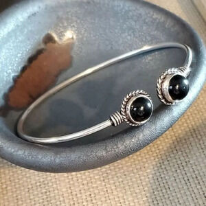 Black Onyx Gemstone Sterling Silver Overlay Artisan Cuff Bracelet 6743-E